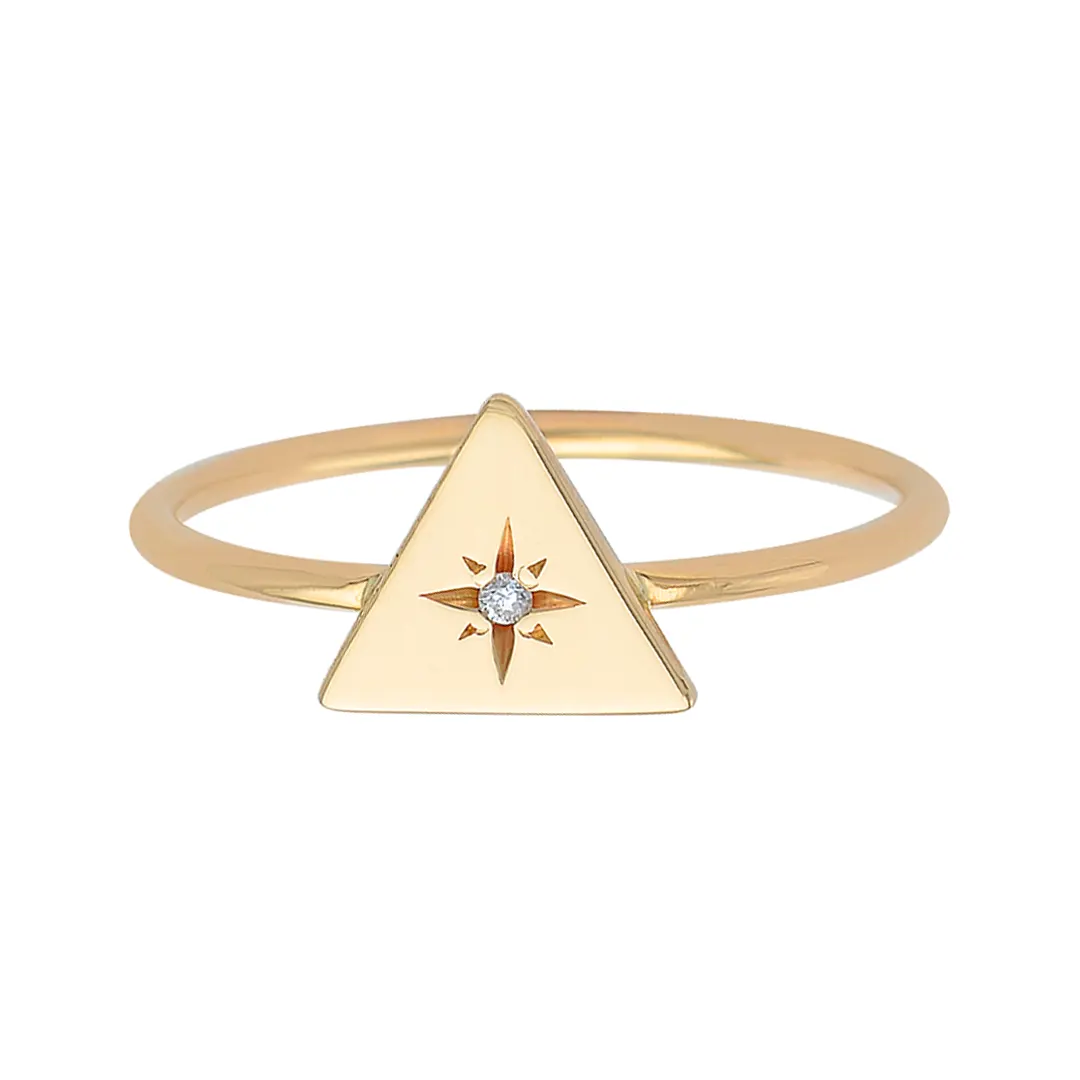 14K Gold Tiny Triangle Diamond Star Ring - Image 2