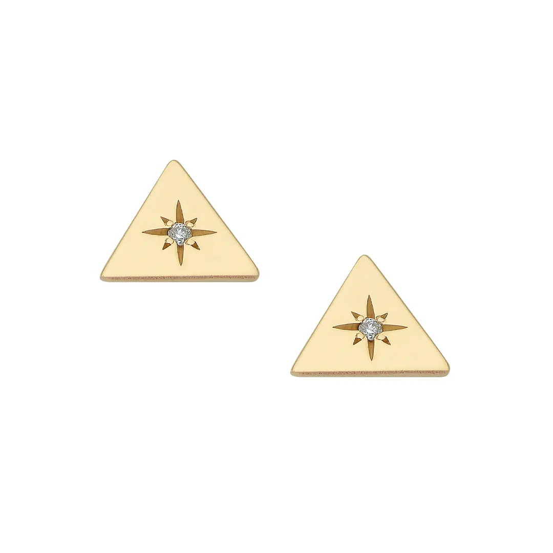 14K Gold Triangle Diamond Star Earrings - Image 2