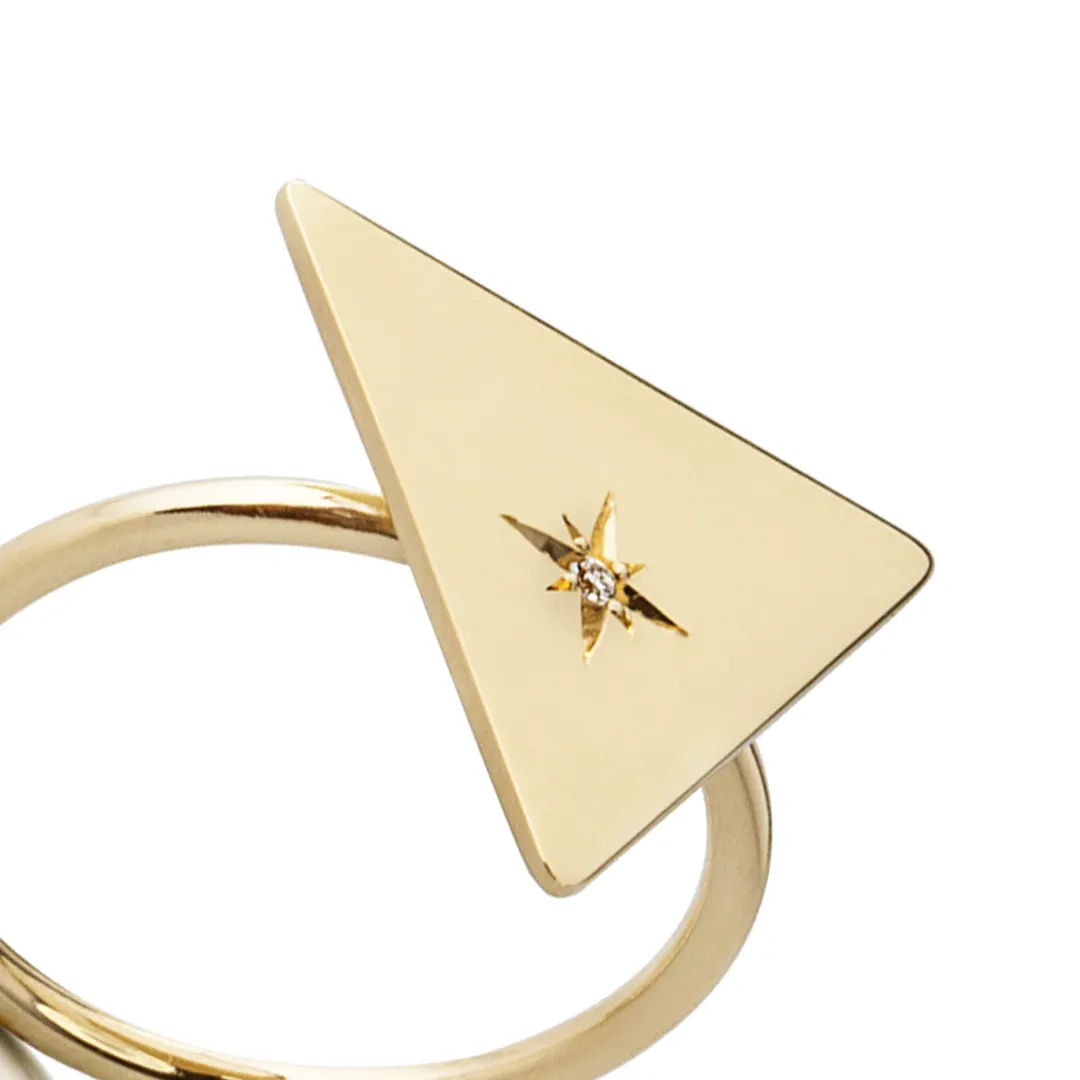 14K Gold Triangle Diamond Star Ring - Image 2