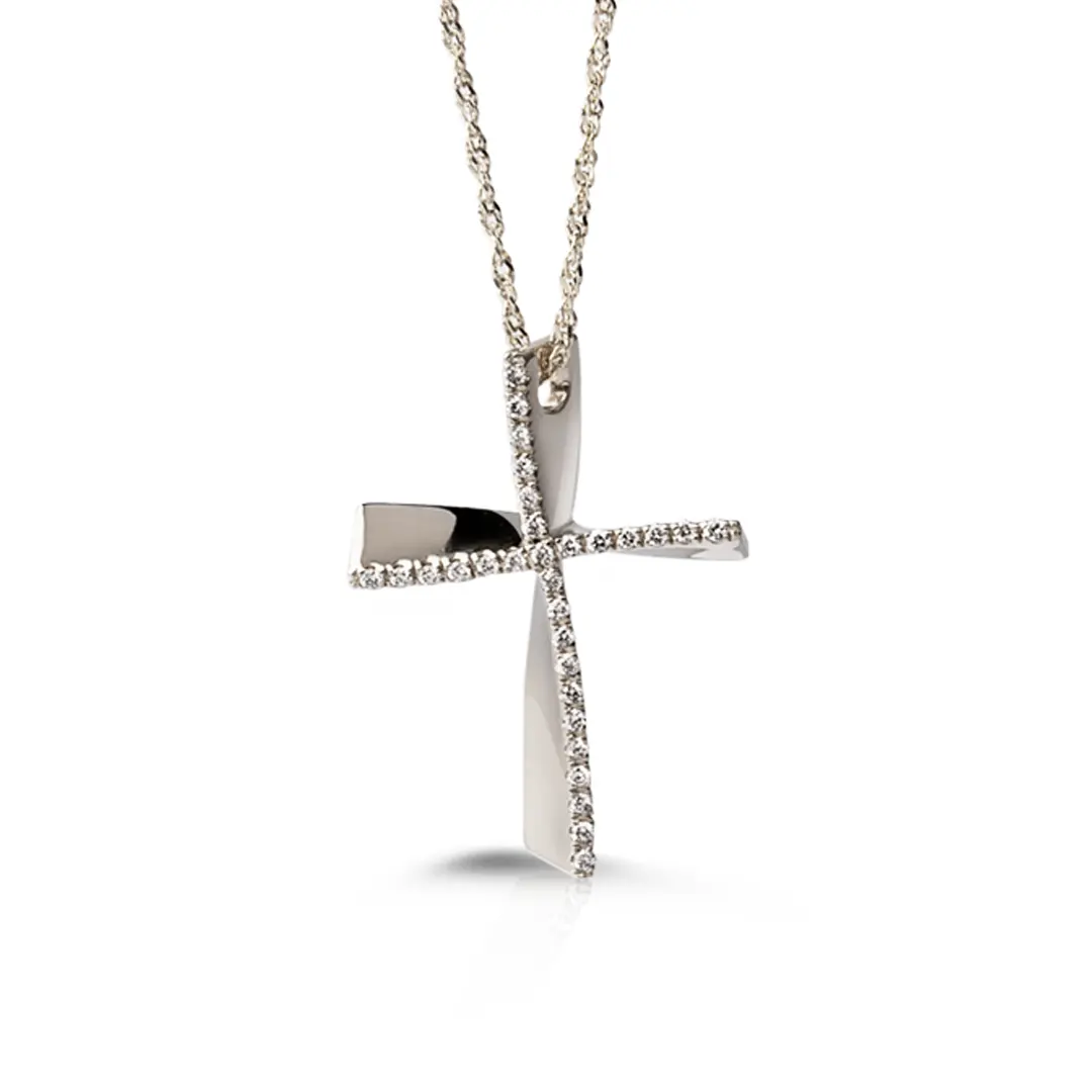 Twisted Diamond Gold Cross Pendant, Medium Size - Image 3