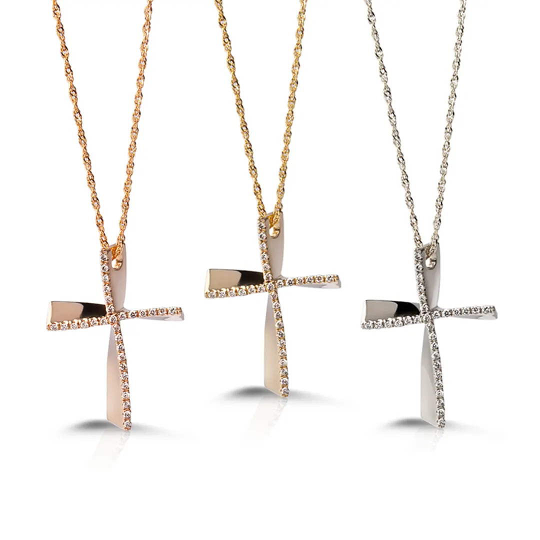 Twisted Diamond Gold Cross Pendant, Medium Size - Image 4