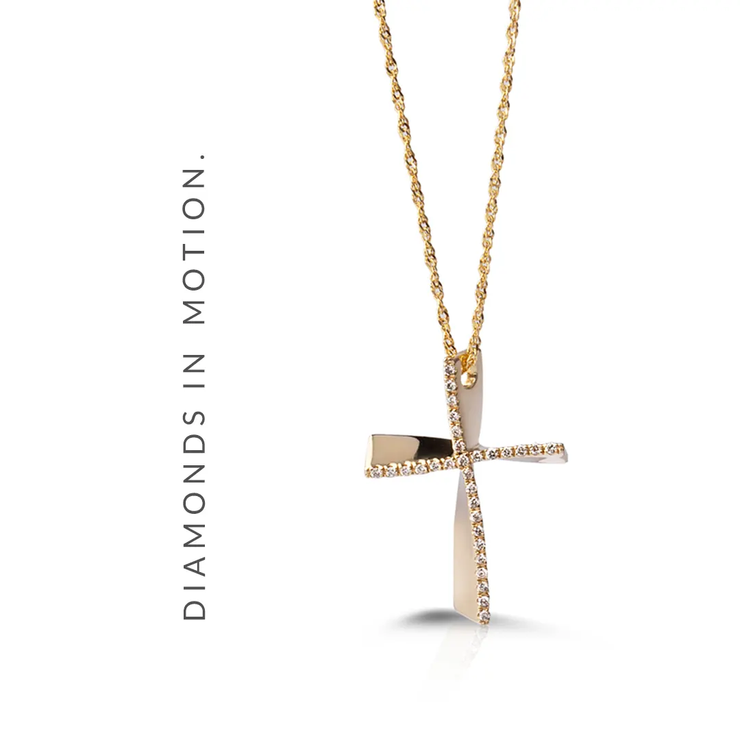 Twisted Diamond Gold Cross Pendant, Medium Size - Image 5