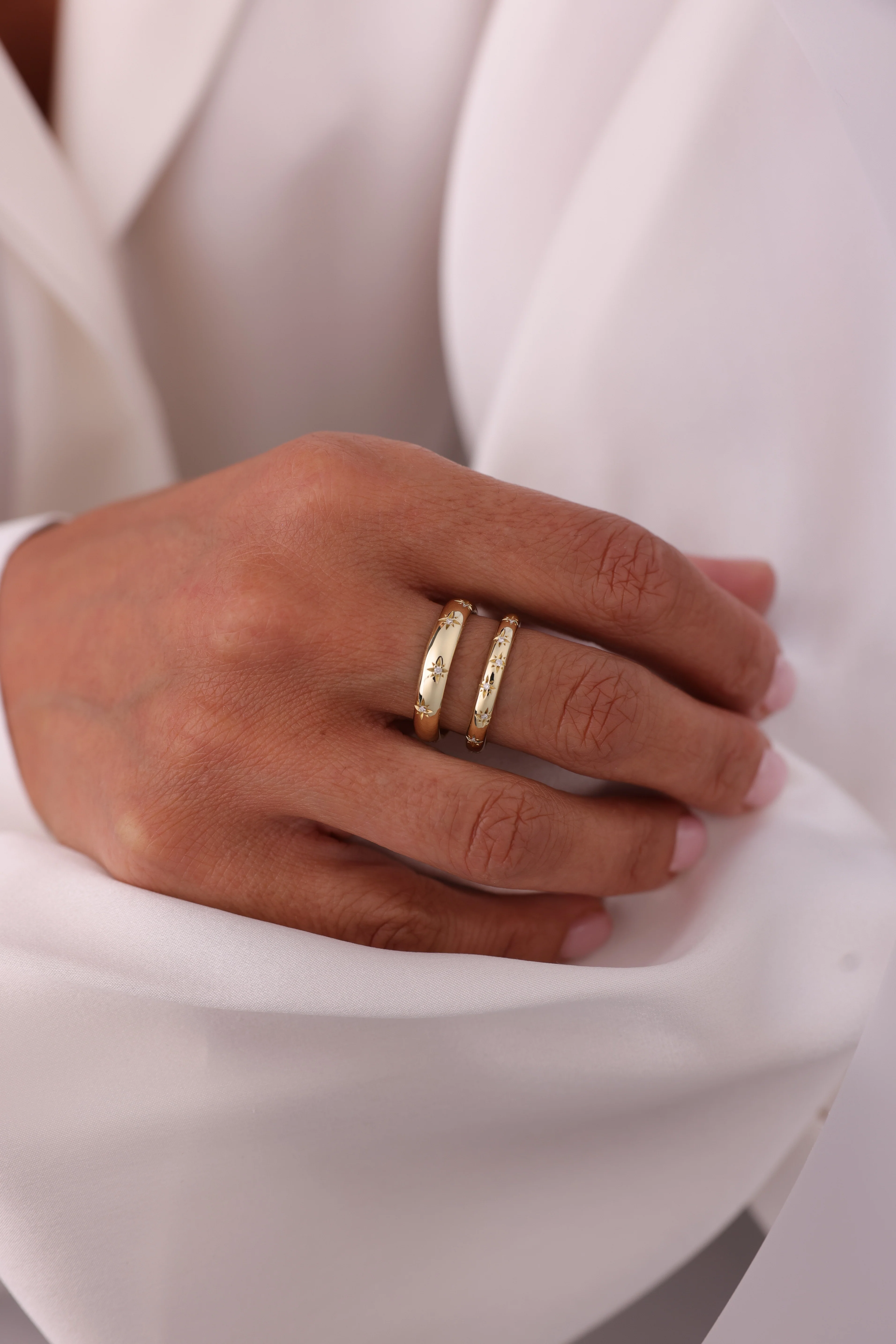 Wedding Court Band with Diamond stars,2.8mm wide - Image 3